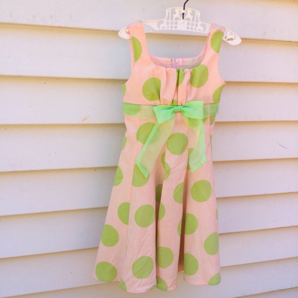 Bonnie Jean Dress Girls Sz 4 Pink Green Polka Dot Party Sleeveless Y2K Empire